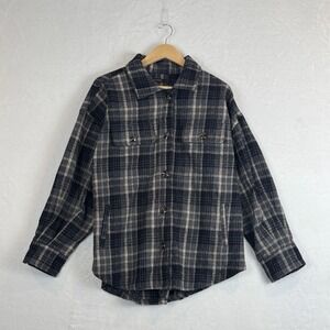 Mikarose Navy Blue Grey Plaid‎ Flannel Button Down Shirt Large